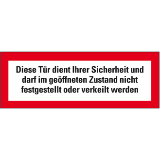 Feuerwehrschild Diese Tür dient Ihrer Sicherh. ..., Folie, selbstklebend, 297x105mm, DIN 4066-Beschreibung lesen
