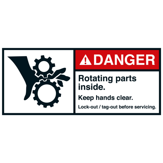 ANSI-Aufkleber DANGER Rotating parts inside,UL anerk.,Folie,35x80mm,2/BOG-Beschreibung lesen