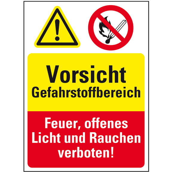 Sicherheits-Kombischild mit Symbolen, Gefahrstoffbereich..., Kunststoff, 300x400mm-Lire la description
