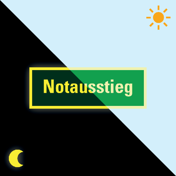 PERMALIGHT power langnachleuchtend Rettungszeichen Notausstieg, praxisbewährt, Folie, 297x105mm-Beschreibung lesen