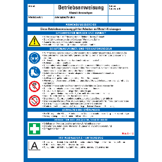 Maschinenbetriebsanweisung Metall-Kreissägen, Kunststoff, 210x297mm, ASR A1.3, DIN EN ISO 7010-Beschreibung lesen