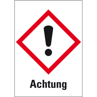 Gefahrensymbol Ausrufezeichen GHS 07, Achtung, Folie, 74x105mm, GHS-Verordnung-Beschreibung lesen