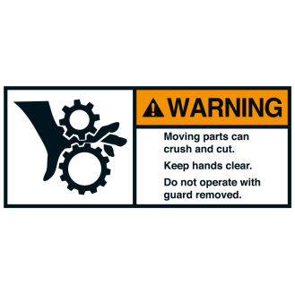 ANSI-Aufkleber WARNING Moving parts can crush,UL anerk.,Folie,45x100mm,2/BOG-Beschreibung lesen