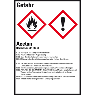 Gefahrstoffetikett Aceton, GefStoffV/GHS/CLP, Folie, 52x74mm, 10/Bogen-Beschreibung lesen