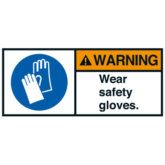 ANSI-Aufkleber WARNING Wear safety gloves,UL anerkannt,45x100mm,2/Bogen-Beschreibung lesen
