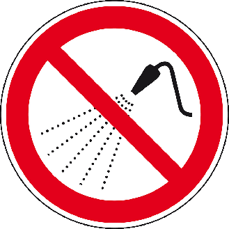 Verbotsschild Mit Wasser spritzen verboten, Folie, selbstklebend, Ø 100mm, ASR A1.3, DIN EN ISO 7010 P016-Beschreibung lesen