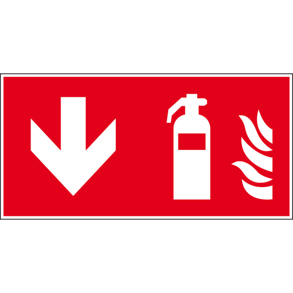 Brandschutzzeichen Feuerlöscher unten, Kunststoff, 300x150mm, ASR A1.3, DIN EN ISO 7010 F001-Beschreibung lesen