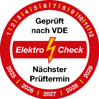 Prüfplakette Elektro-Check, 2025-2029, rot/weiß, Folie, Ø 30mm, 10/Bogen-Beschreibung lesen