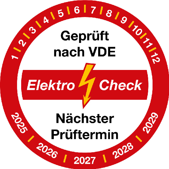 Prüfplakette Elektro-Check, 2025-2029, rot/weiß, Folie, Ø 30mm, 10/Bogen-Beschreibung lesen