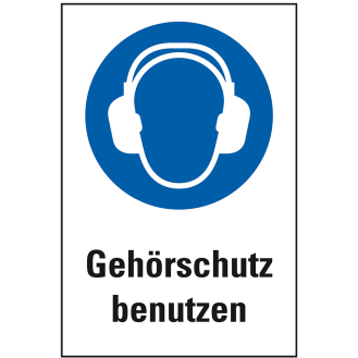 Gebots-Kombischild Gehörschutz benutzen, Kunststoff, 200x300mm, ASR A1.3, DIN EN ISO 7010 M003-Beschreibung lesen
