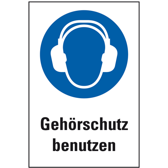 Gebots-Kombischild Gehörschutz benutzen, Kunststoff, 200x300mm, ASR A1.3, DIN EN ISO 7010 M003-Beschreibung lesen