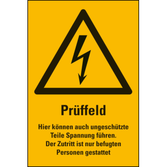 Warn-Kombischild Prüffeld Hier können auch..., Kunststoff, 200x300mm-Beschreibung lesen