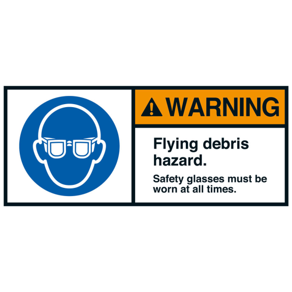 ANSI-Aufkleber WARNING Flying debris hazard,UL anerkannt,70x160mm,2/Bogen-Beschreibung lesen