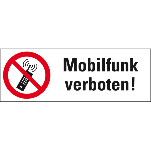Verbots-Kombischild Mobilfunk verboten, Folie, selbstklebend, 210x74mm, ASR A1.3, DIN EN ISO 7010 Verbots-Kombischild Mobilfunk verboten, Folie, selbstklebend, 210x74mm, ASR A1.3, DIN EN ISO 7010-Beschreibung lesen