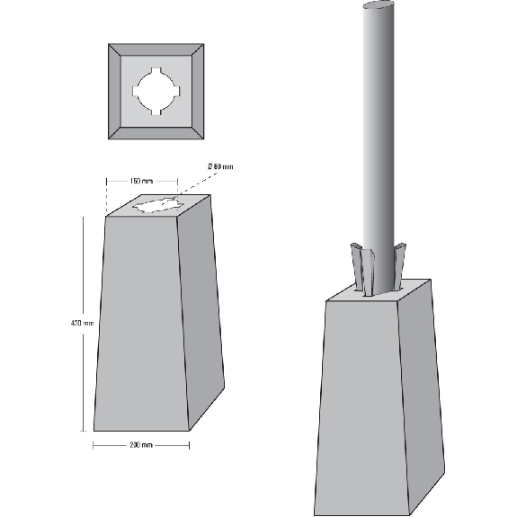 Betonformstein, für Pfosten Ø 60 und Ø 76mm, inkl. 4 Hartholzkeile, 430mm, 25kg-Beschreibung lesen