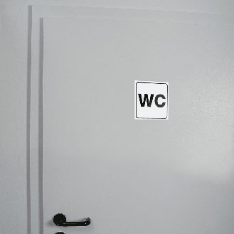 Standard Piktogramm WC, weiß/schwarz, Folie, selbstklebend, 150x150mm, ASR A4.1-Beschreibung lesen
