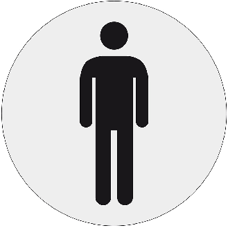 Türaufkleber Herren, Grund silber, Symbol schwarz, Polyesterfolie, Ø 100mm, ASR A4.1-Beschreibung lesen