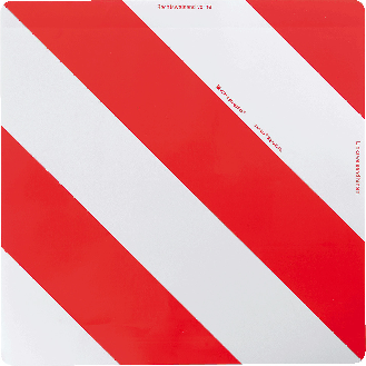 Warntafel, Typ A, rot/weiß schraffiert, Folie, retroreflektierend RA1, 423x423mm, nach StVO-Beschreibung lesen