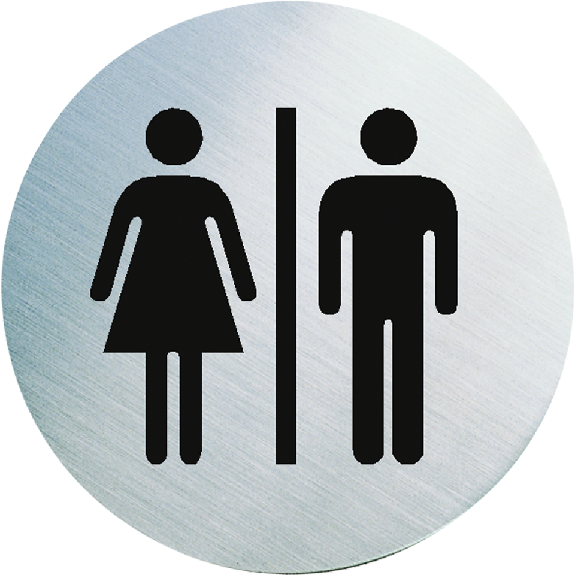 Edelstahlpiktogramm Damen/Herren WC, mattgebürstet, selbstklebend, rostfrei, Ø 60mm, ASR A4.1-Beschreibung lesen