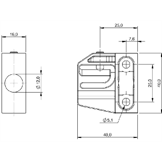 Bloc de serrage pour détecteurs Ø12mm et M12, 40x16x40mm, PA 6 - BES 12,0-KB-2 (BAM00C7)-Lire la description