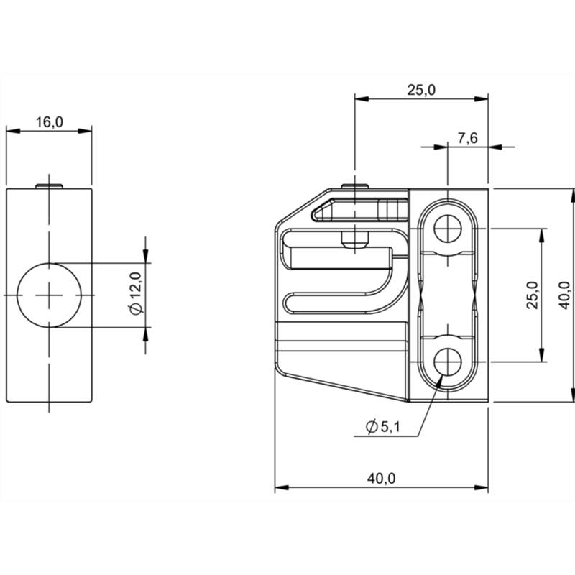 Bloc de serrage pour détecteurs Ø12mm et M12, 40x16x40mm, PA 6 - BES 12,0-KB-2 (BAM00C7)-Lire la description