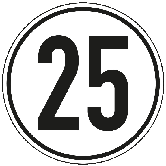Geschwindigkeits-Schild 25 km/h, StVZO § 58, Folie, selbstklebend, Ø 200mm Geschwindigkeits-Schild 25 km/h, StVZO § 58, Folie, selbstklebend, Ø 200mm-Beschreibung lesen