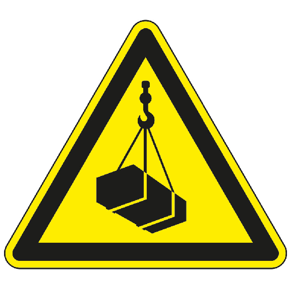 Warnschild Warnung vor schwebender Last, Folie, selbstklebend, SL 100mm, ASR A1.3, DIN EN ISO 7010 W015-Beschreibung lesen