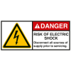 ANSI-Aufkleber DANGER Risk of Electric shock,UL anerk.,Folie,45x100mm,2/Bogen ANSI-Aufkleber DANGER Risk of Electric shock,UL anerk.,Folie,45x100mm,2/Bogen