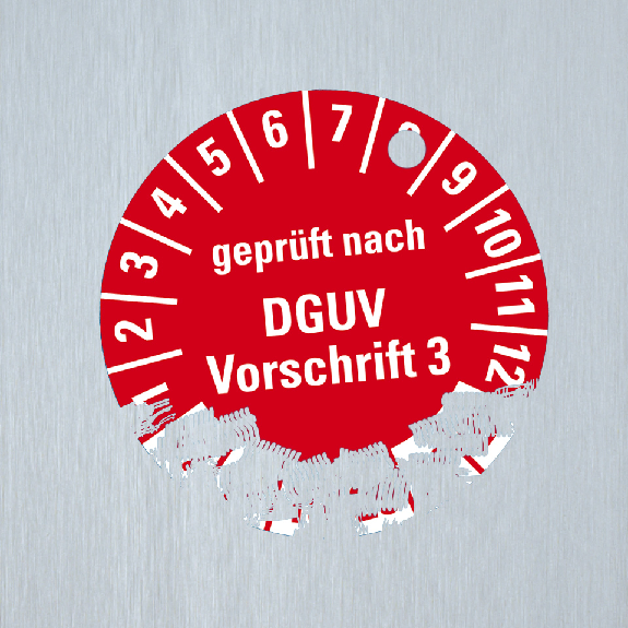 Prüfplakette geprüft nach DGUV 3, 25-30, rot, fälschungssicher, Ø20mm, 500/Rolle-Beschreibung lesen