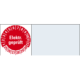 Kabelprüfplakette Elektr.geprüft,25-30,rot,Folie,selbstklebend,20x50mm,16/Bogen-Beschreibung lesen