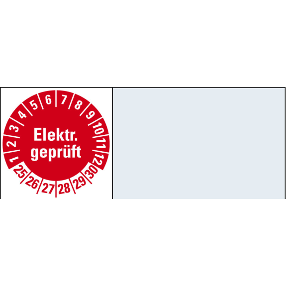 Kabelprüfplakette Elektr.geprüft,25-30,rot,Folie,selbstklebend,20x50mm,16/Bogen-Beschreibung lesen