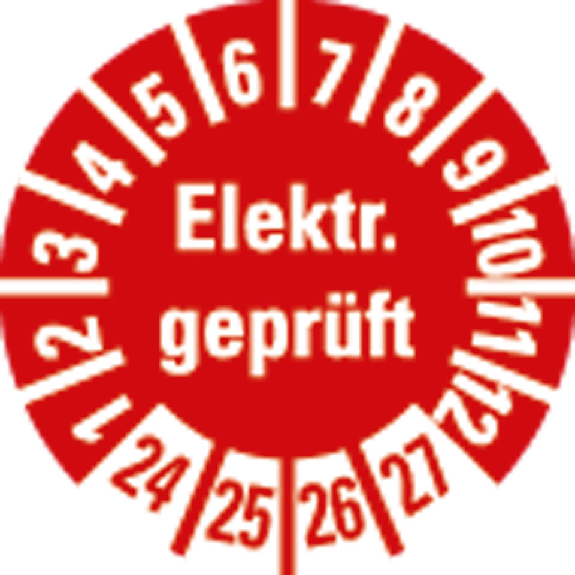 Prüfplakette Elektr.geprüft, 24-27, rot, Folie, selbstklebend, Ø 10mm, 500/Rolle Prüfplakette Elektr.geprüft, 24-27, rot, Folie, selbstklebend, Ø 10mm, 500/Rolle-Beschreibung lesen