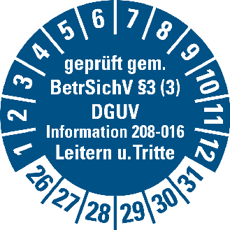 Prüfplakette BetrSichV 3,Leitern,26-31,blau,Folie,selbstklebend,Ø 30mm,500/Rolle-Beschreibung lesen