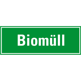 Hinweisschild Biomüll, grün/weiß, Folie, selbstklebend, 297x105mm-Beschreibung lesen