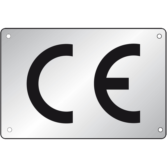 CE-Zeichen, rechteckig, silber/schwarz, Aluminium, eloxiert, 75x50mm, 100/VE-Beschreibung lesen