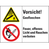 Kombischild mit Symbolen Vorsicht! Gasflaschen..., ISO 3864, Folie, 200x150mm