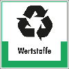 Abfallkennzeichen Wertstoffe, mit Symbol und Text, Folie, selbstklebend, 200x200mm Abfallkennzeichen Wertstoffe, mit Symbol und Text, Folie, selbstklebend, 200x200mm