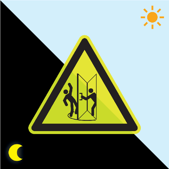 PERMALIGHT power langnachleuchtend Warnschild Vorsicht! Tür langsam öffnen, Folie, fluoreszierend, SL 100mm-Beschreibung lesen