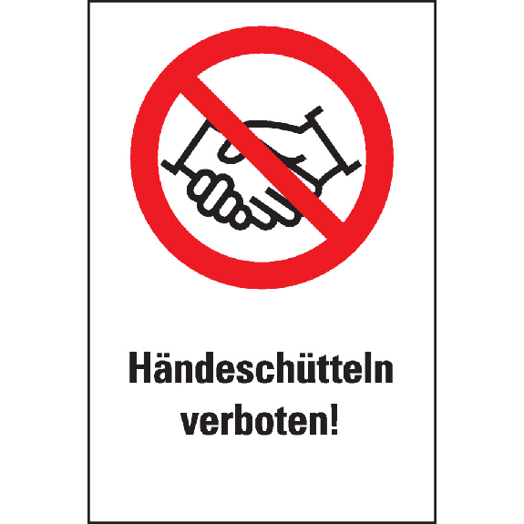Verbots-Kombischild Händeschütteln verboten, praxisbewährt, Folie, selbstklebend, 200x300mm-Beschreibung lesen