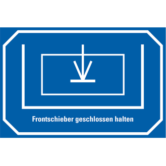 Maschinen-Hinweisschild Frontschieber geschlossen halten, Folie, 150x100mm-Beschreibung lesen