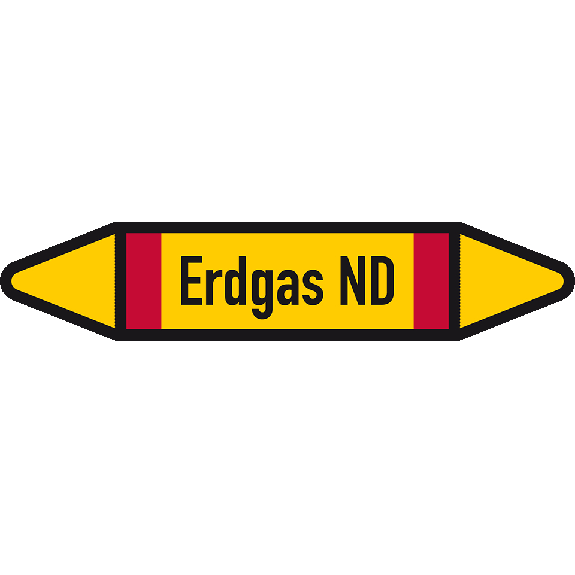 Rohrleitungsetikett Erdgas ND, DIN 2403, gelb/schwarz/rot, für Ø25-40mm, 154x26mm, 5/Bogen Rohrleitungsetikett Erdgas ND, DIN 2403, gelb/schwarz/rot, für Ø25-40mm, 154x26mm, 5/Bogen-Beschreibung lesen