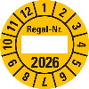 Prüfplakette Regal Nr.,2026, Beschriftungsfeld,gelb,Folie,Ø 30mm,10/Bogen