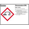GHS-Etikett Zitronensäure 50%, GefStoffV/GHS/CLP, Folie, 105x74mm, 8/Bogen GHS-Etikett Zitronensäure 50%, GefStoffV/GHS/CLP, Folie, 105x74mm, 8/Bogen