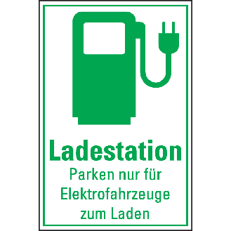 Hinweisschild Ladestation Elektrofahrzeug, mit Piktogramm, Kunststoff, 200x300mm-Beschreibung lesen