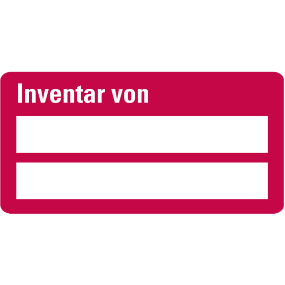 Inventaretikett Inventar von, zweizeilig, rot, Dokumentenfolie, 60x30mm, 9/Bogen Inventaretikett Inventar von, zweizeilig, rot, Dokumentenfolie, 60x30mm, 9/Bogen-Beschreibung lesen