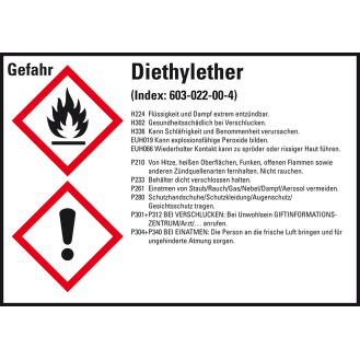 GHS-Etikett Diethylether, GefStoffV/GHS/CLP, Folie, 105x148mm, 4/Bogen-Beschreibung lesen
