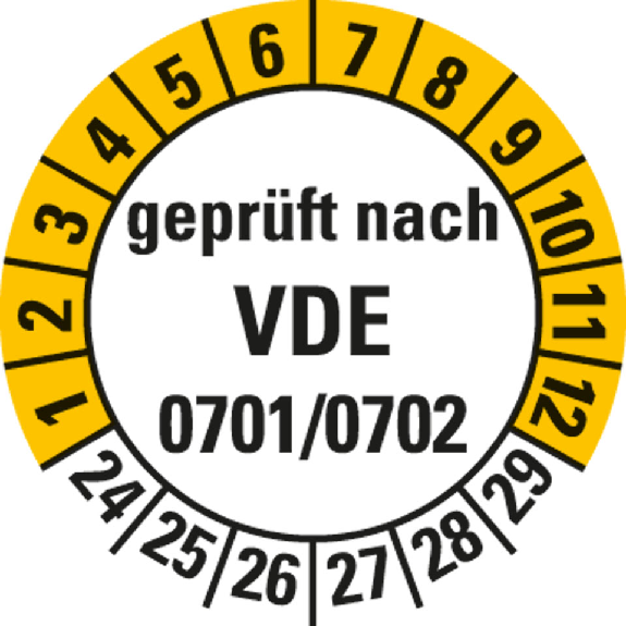 Prüfplakette geprüft nach VDE 0701/0702,24-29,Folie,selbstkl.,Ø 30mm,500/Rolle Prüfplakette geprüft nach VDE 0701/0702,24-29,Folie,selbstkl.,Ø 30mm,500/Rolle-Beschreibung lesen