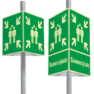 PERMALIGHT power langnachleuchtend Dreieckset Sammelstelle, Aluminium, 400x400mm, mit Befestigung-Beschreibung lesen