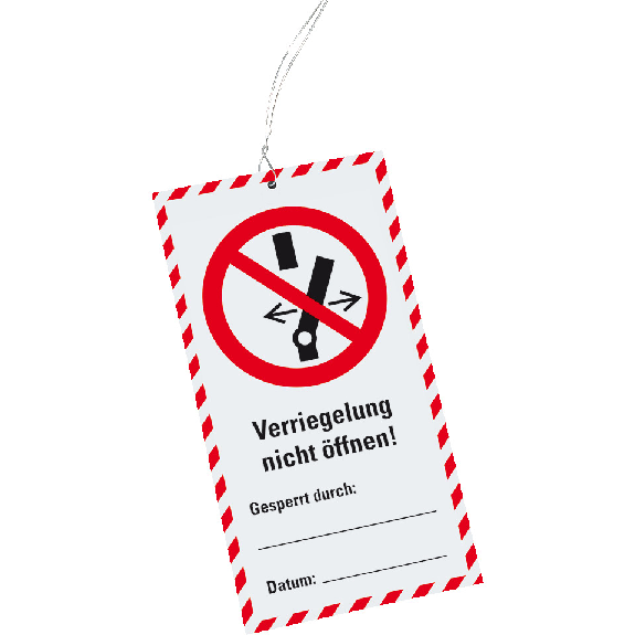 Wartungsanhänger Verriegelung nicht öffnen, Kunststoff, 76x147mm, Kabelbinder, 10/VE, ASR A1.3, DIN EN ISO 7010 P031 Wartungsanhänger Verriegelung nicht öffnen, Kunststoff, 76x147mm, Kabelbinder, 10/VE, ASR A1.3, DIN EN ISO 7010 P031-Beschreibung lesen