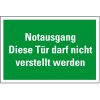 Rettungszeichen Notausgang Tür darf nicht verstellt werden, praxisbewährt, Folie, 300x200mm Rettungszeichen Notausgang Tür darf nicht verstellt werden, praxisbewährt, Folie, 300x200mm